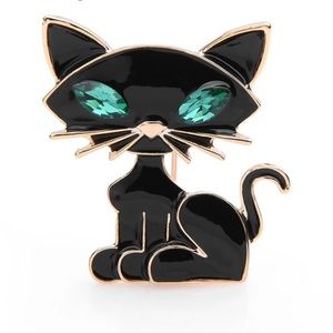 Green Eye Black Cat Enamel Brooch